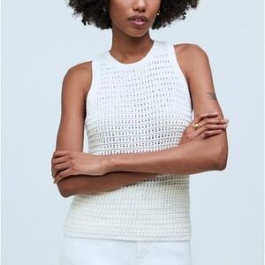 Madewell Crochet-Knit Crewneck Sweater Tank Womens M Ivory Coastal Boho Neutral